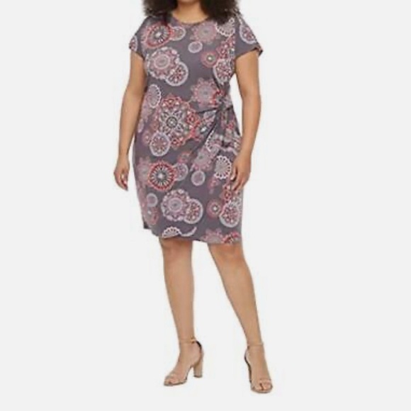 Floral Gray and Pink Women's Dress - Picture 1 of 8